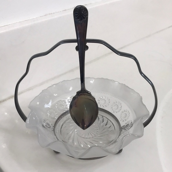 Other - Vintage frosted & clear condiment dish for jellies, nuts, serving dish w/spoon.